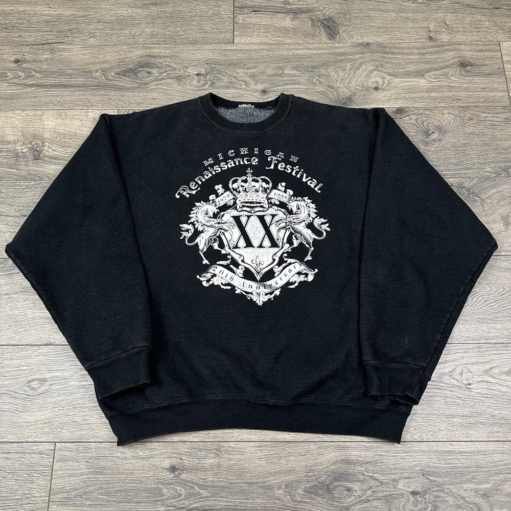 Vintage Michigan Renaissance Festival Sweatshirt Adult Large Black Crewneck